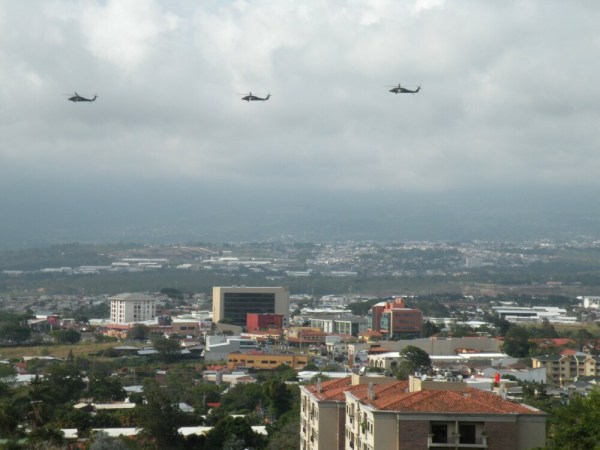 A friendly visit from your neighbor: Black Hawk helicopters anticipate Obama's arrival in San Jose, Costa Rica