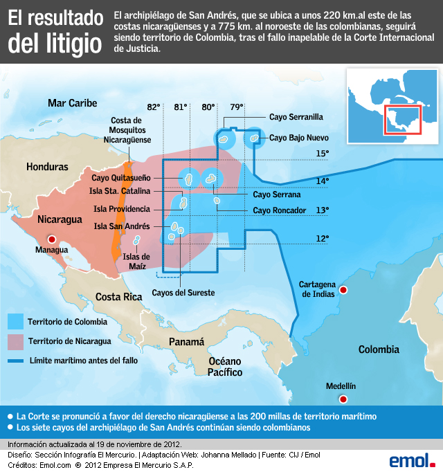 The blue lines marks the old boundary. The red marks what the ICJ awarded Nicaragua.