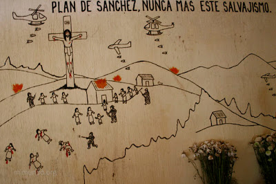Efraín Ríos Montt found guilty of genocide against Maya Ixil. This mural depicts a rural massacre. 