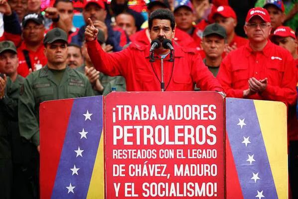 Nicolas Maduro addresses oil workers on Feb 18. “In this moment Diosdado (the president of the Congress) is driving his car to take Leopoldo López to a jail outside of Caracas”, he said.